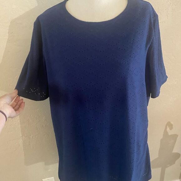 New Denim & Co Eyelet Crew Short Sleeve Top sz XL - Picture 3 of 7